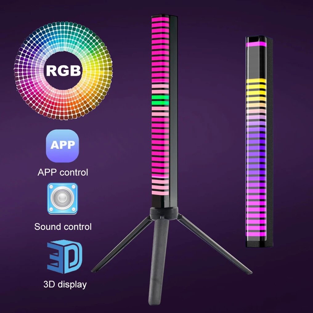 Sound Control 3D Display Pickup Rhythm Light RGB Music Ambient LED Night Light Bar APP Control Car A