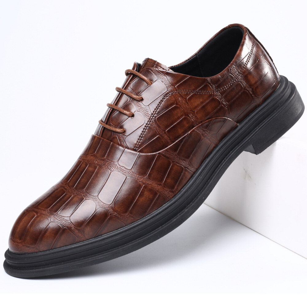 Men Leather Comfy Soft Sole Crocodile Grain England Style Casual Business Shoes