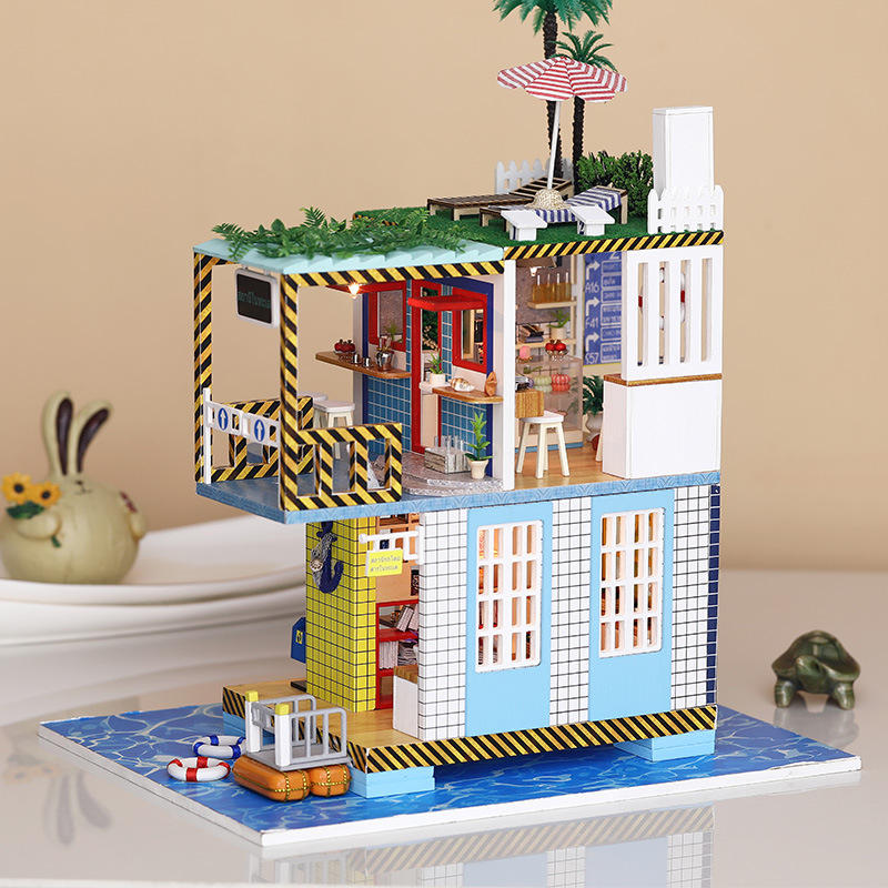 iiecreate K-038 poppenhuis diy zee post station miniatuur inrichting met deksel muziek beweging cadeau decor speelgoed
