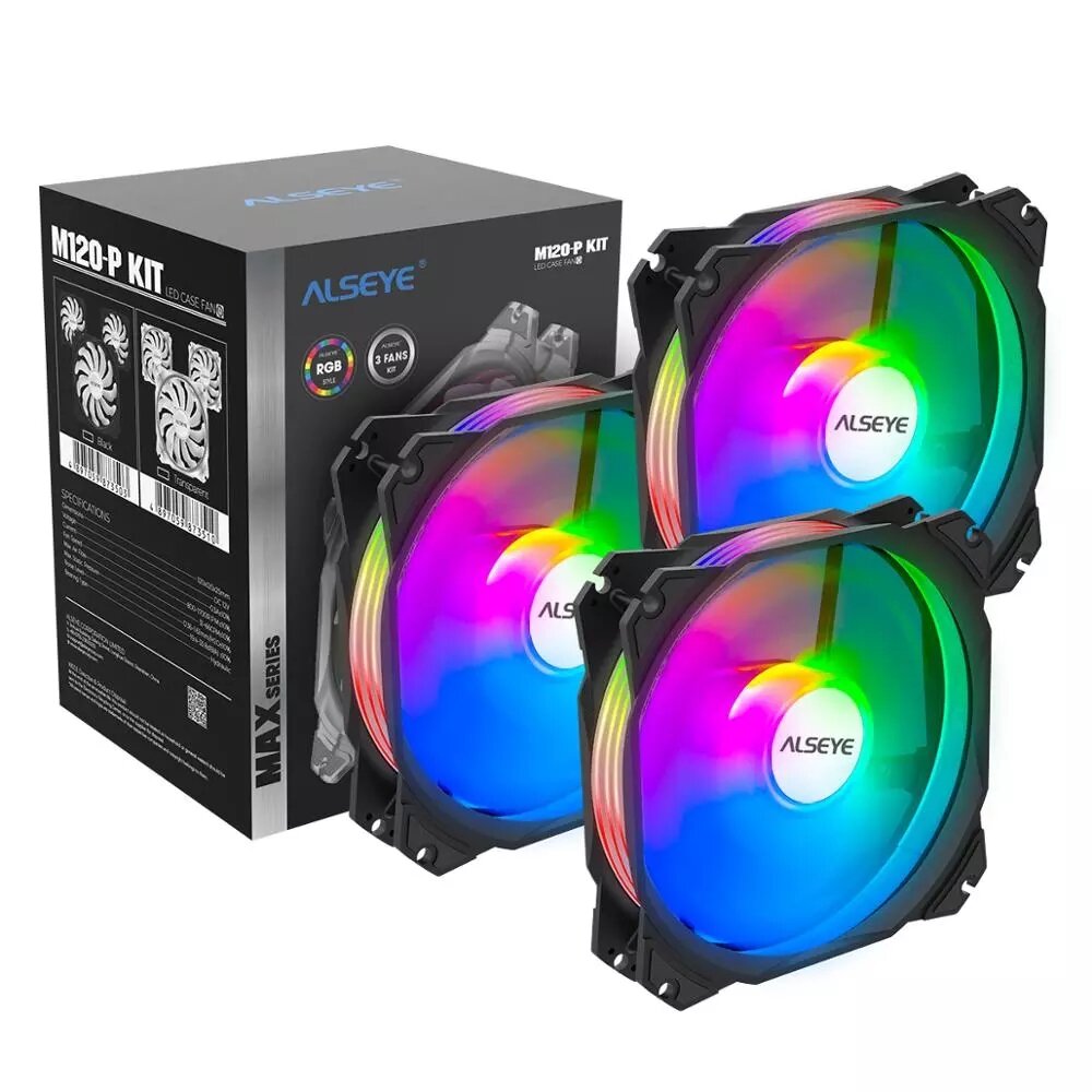 ALSEYE 120mm Cooling Fan 3pcs Set ARGB Lighting 4PIN PWM 3PIN RGB Support Aura/RGB FUSION Max Series