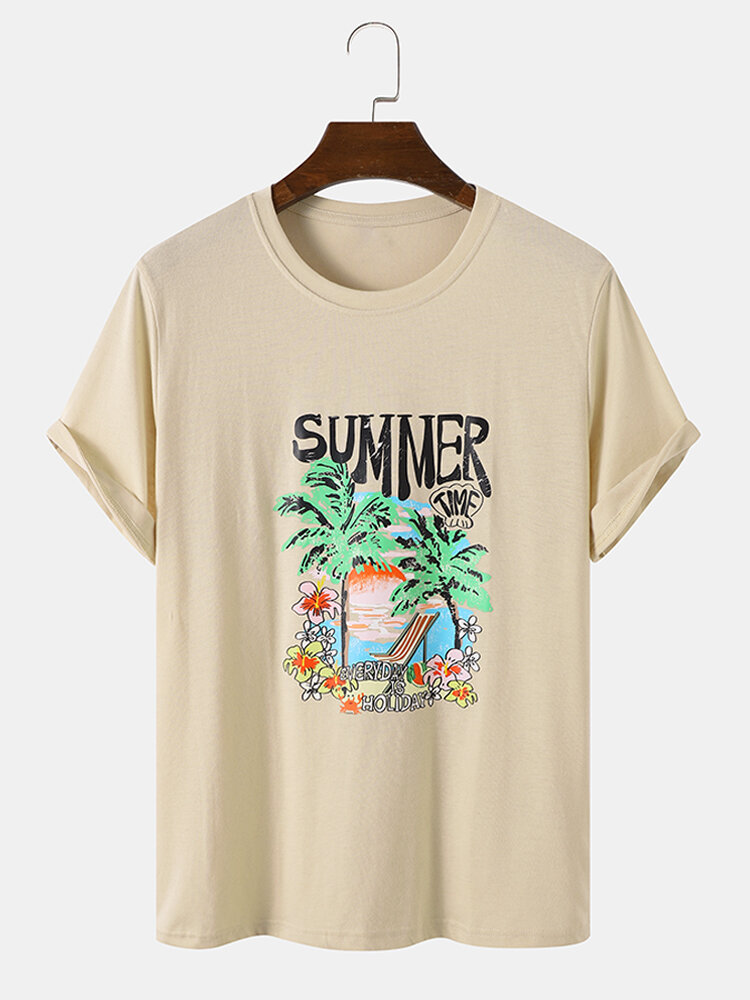 

Мужские летние футболки с принтом пейзажей Crew Шея с коротким рукавом