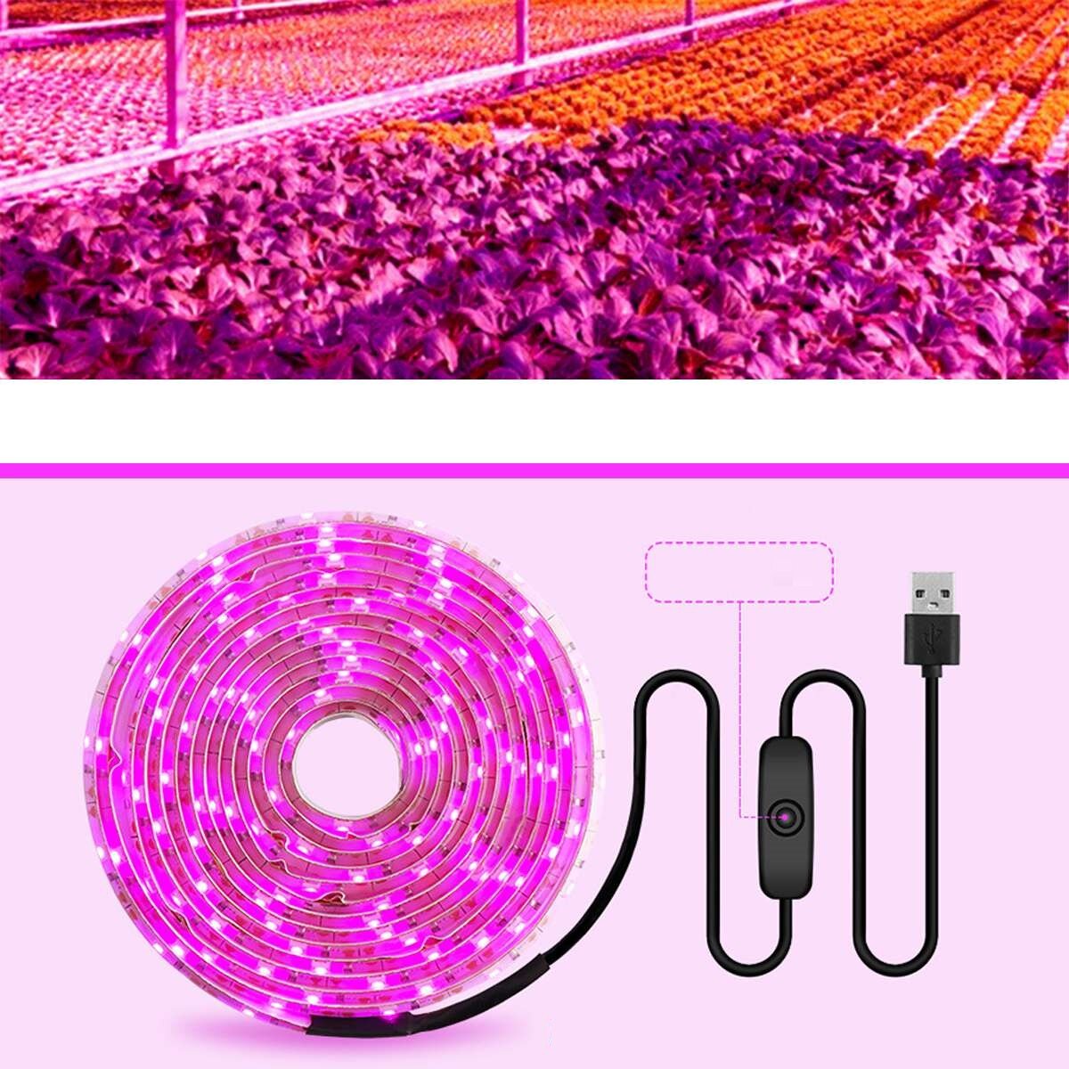 USB Full Spectrum Plant Growth Light with 5V Switch Plant Growth Light Strip 2835 Full Spectrum Plant Light Strip