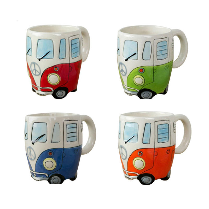 Image of Cartoon Doppel Bus Becher lustige Hand Malerei Retro Keramik Tasse Kaffee Milch Tee Tasse Drinkware