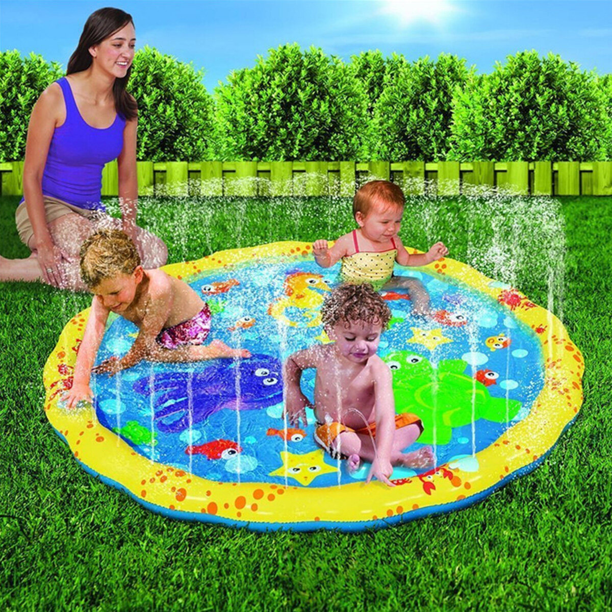 100CM Inflatable Childrens Lawn Splash Sprinkler Mat Play Pad with PVC Material for Outdoor