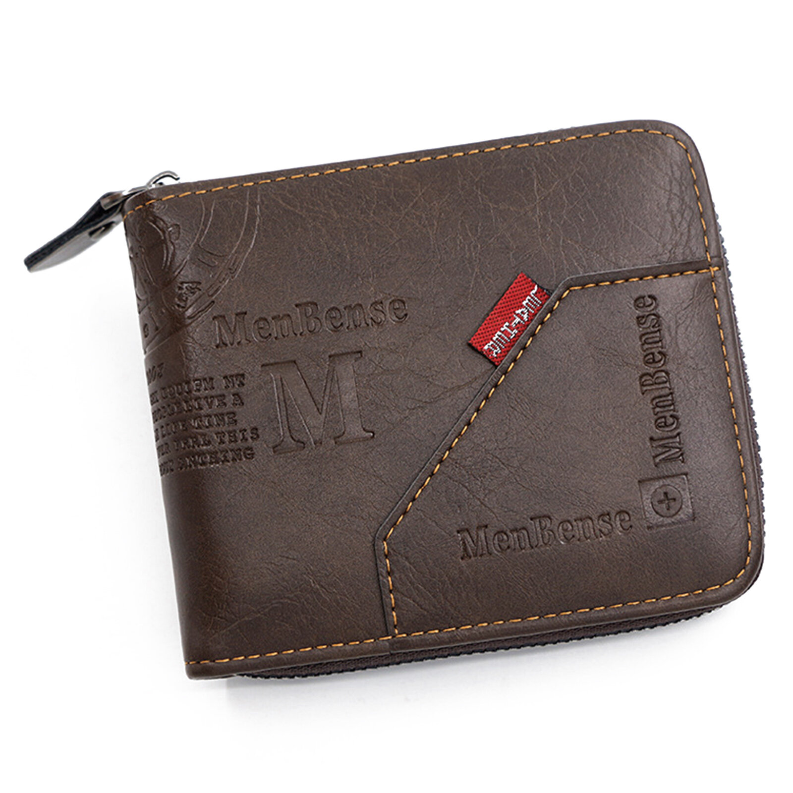 Men Artificial Leather Vintage Large Capacity Wallet Zipper Design Bifold Wallet