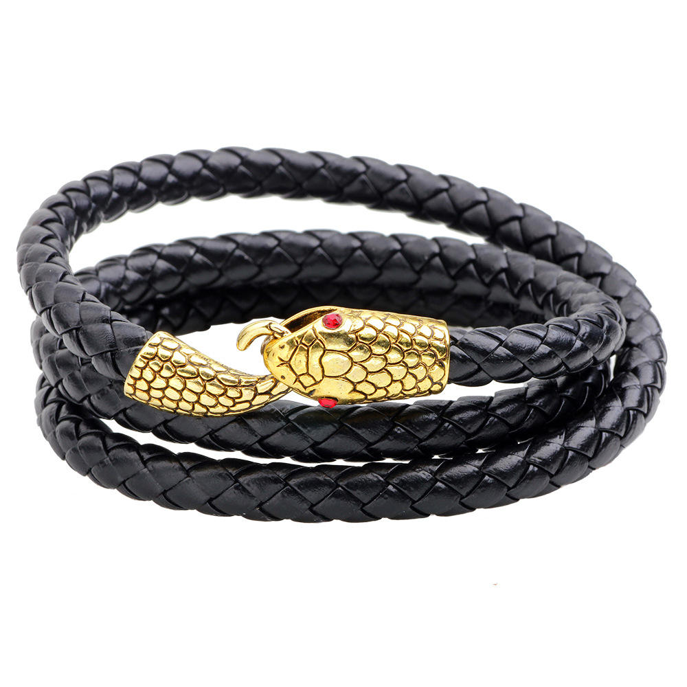 Trendy Multilayer Snake Shape Bracelet Gold Leather Bracelets For Men