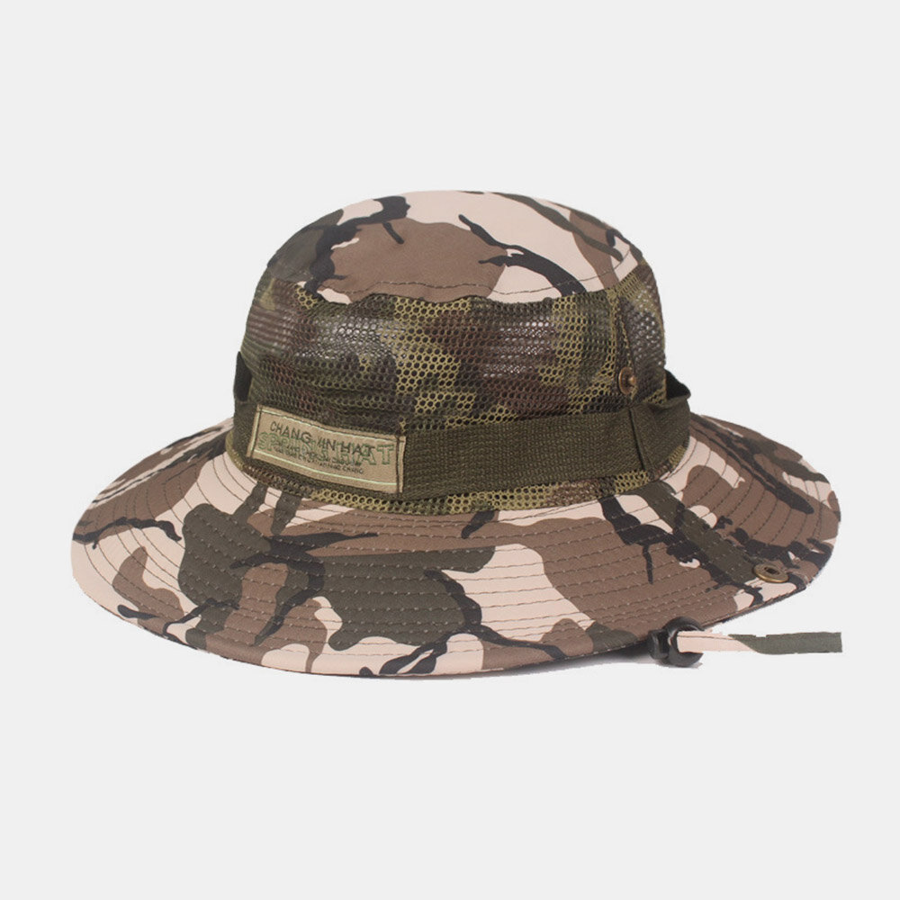 

Men Camouflage Mesh Breathable Big Brim Outdoor Mountaineering Sunshade Bucket Hat