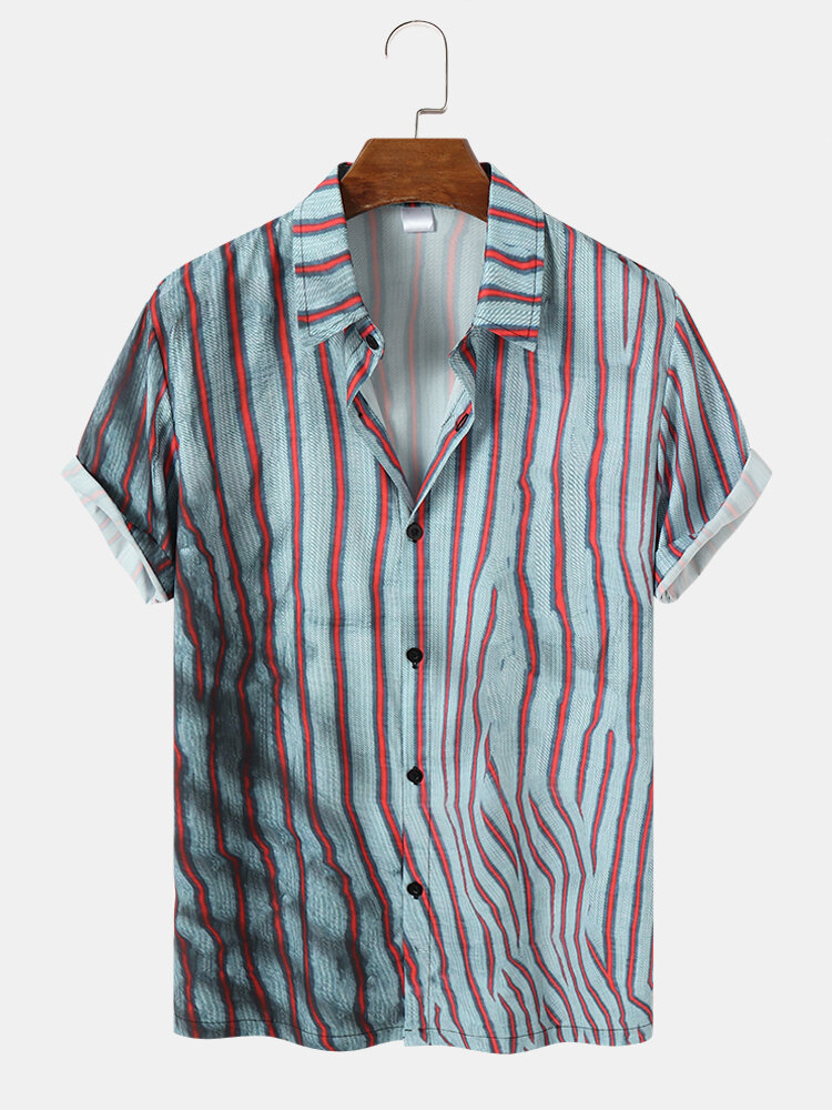 Heren gestreepte casual shirts met korte mouwen in Hawaii-stijl