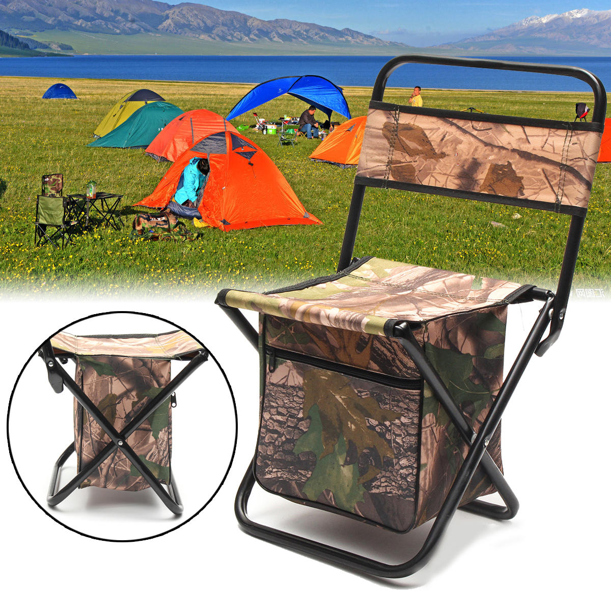 Durável portátil ao ar livre da cadeira de dobradura do acampamento com armazenamento Cadeira durável do piquenique da pesca Bolsa