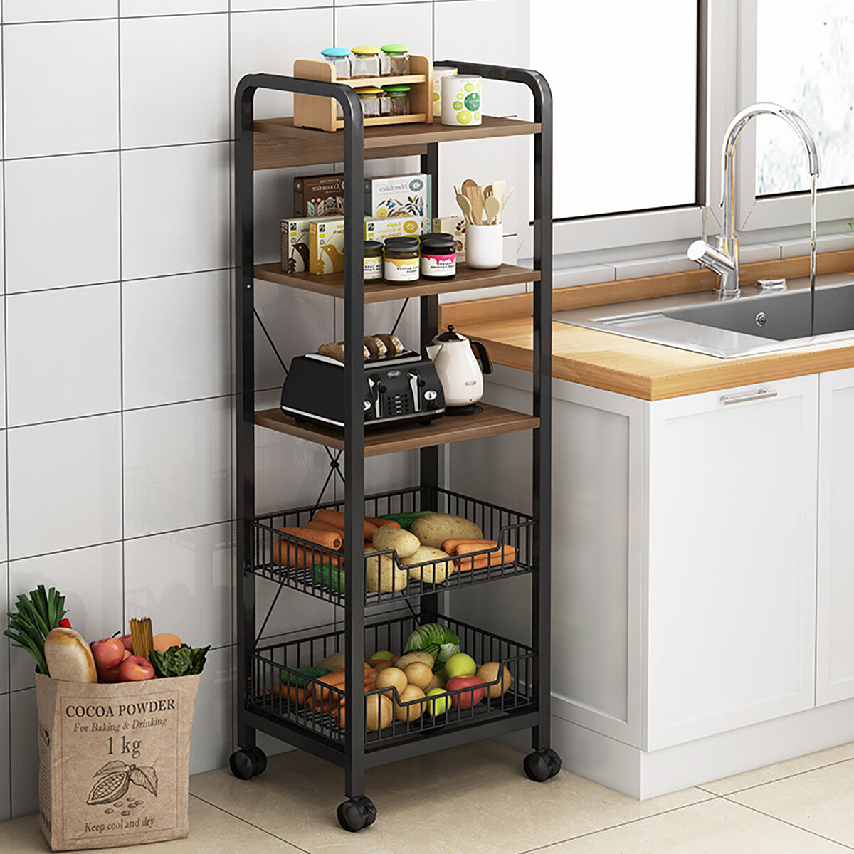 

3/5 Tiers Trolley Cart Kitchen Bathroom Living Room Gap Storage Rack Organizer Tableware Holder Fruit Vegetable Shelves