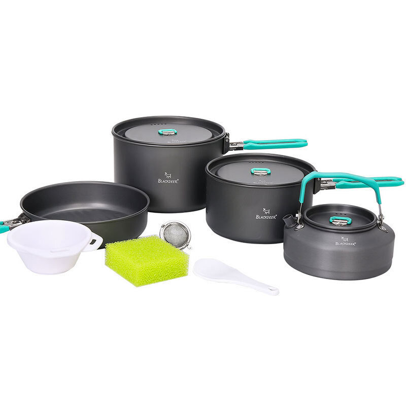 BLACKDEER 8pcs/set Picnic Pot Set Portable Soup Pot Durable Cookware Cooking Set Outdoor Camping Kitchen Pots