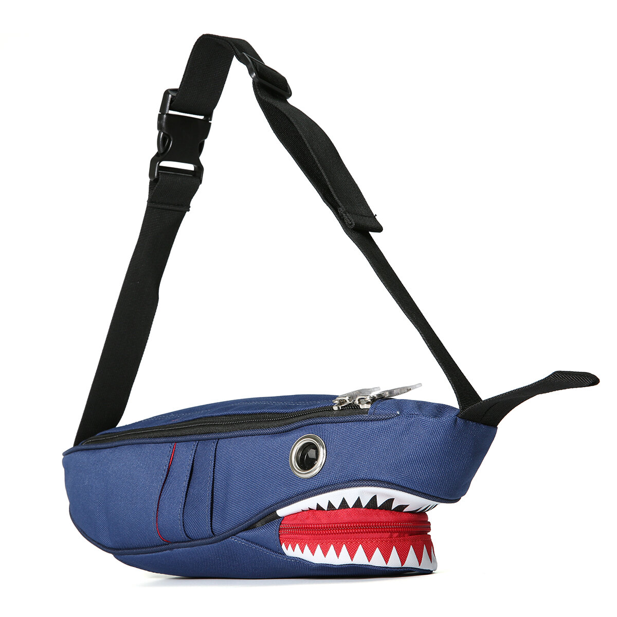 Unisex Canvas Shark Shape Multi-pocket Chest Bag Cartoon Casual Super Soft Large Capacity Multifunct