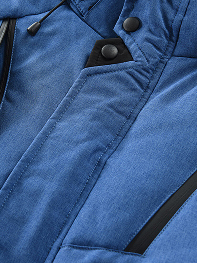 Men’s Winter Warm Thicken Zipper Detail Solid Color Hooded Down Coat
