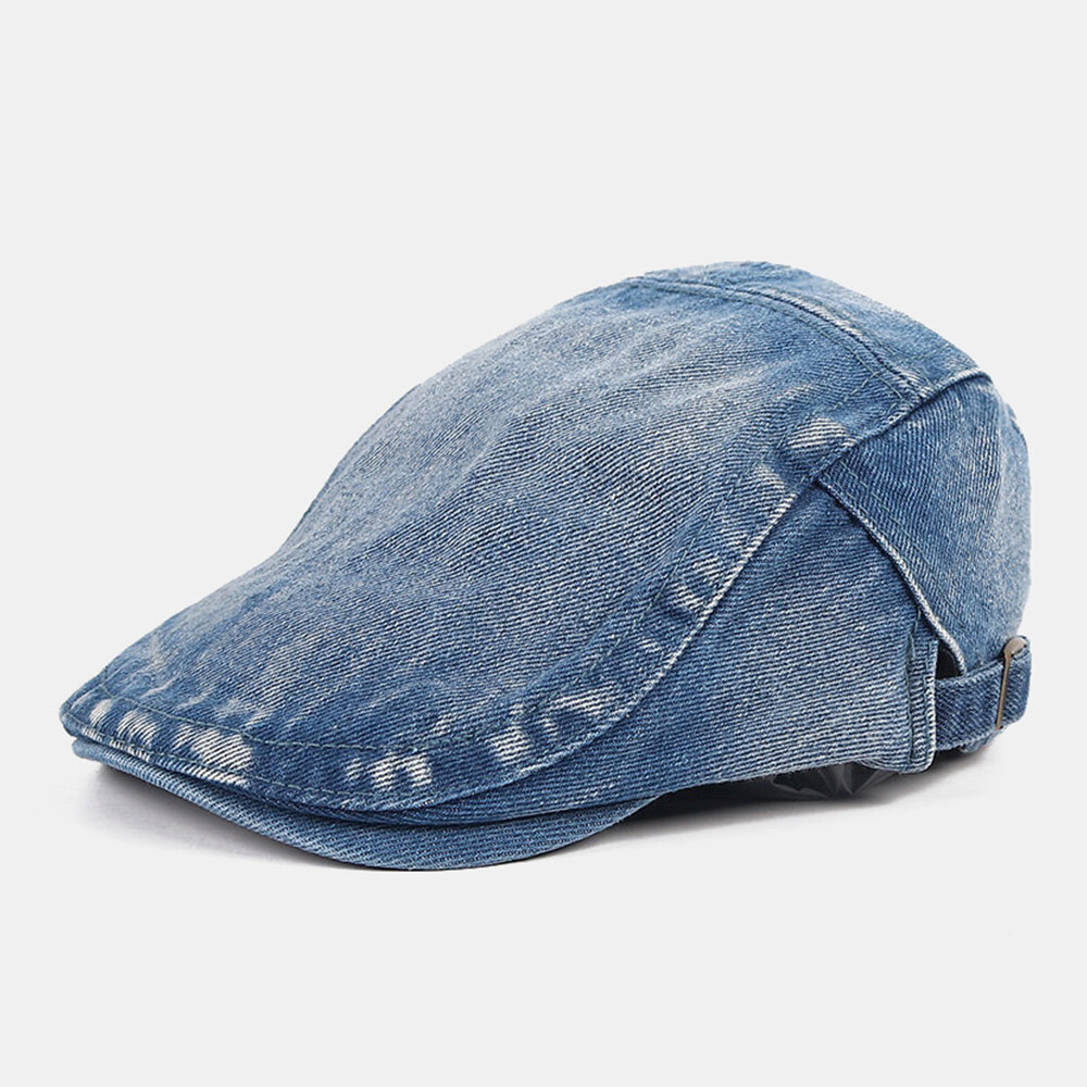 Men Newsboy Cap Washed Denim Solid Color Breathable Adjustable Outdoor Sunshade Casual Forward Hat B