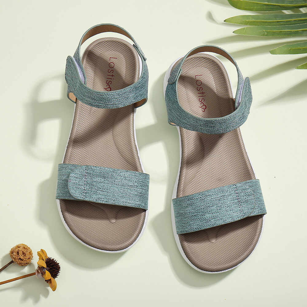 

LOSTISY Women Hook Loop Open Toe Soft Sole Comfy Summer Casual Flat Sandals