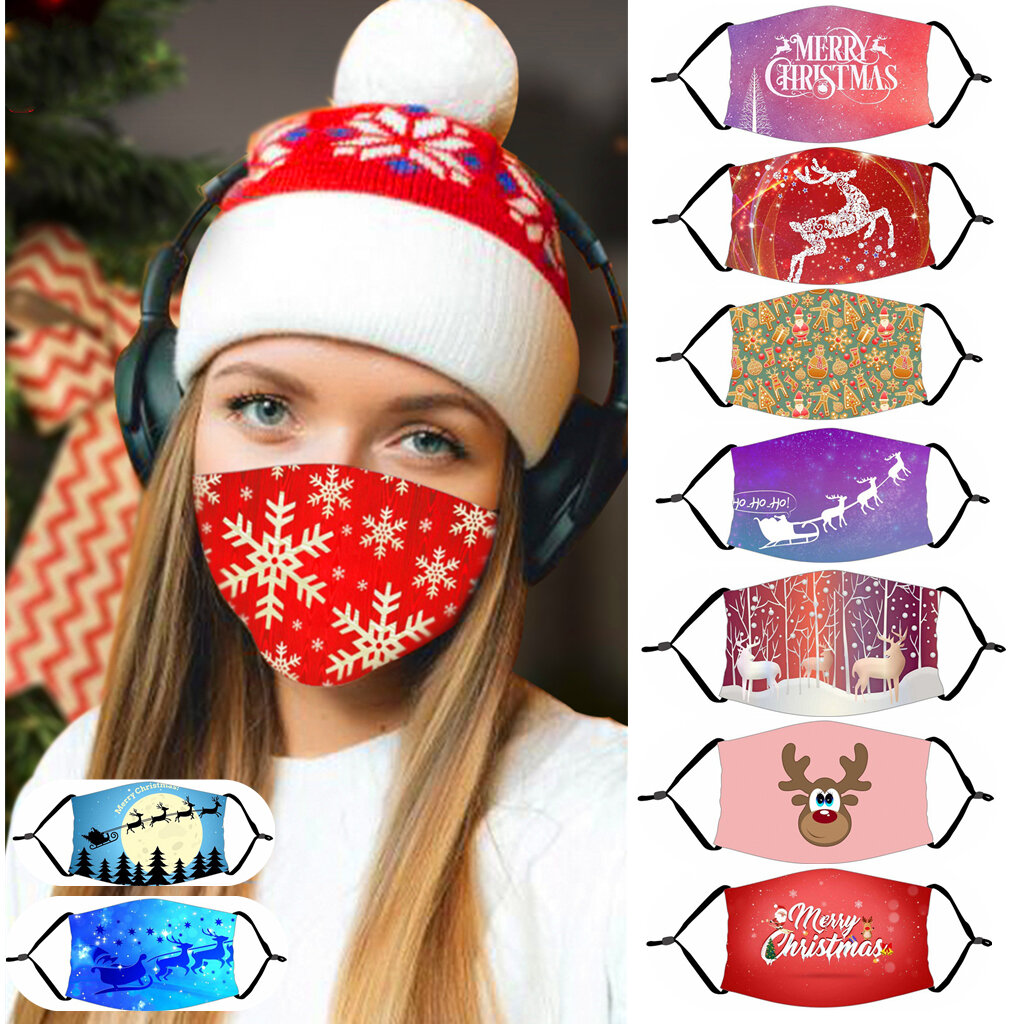 Adult Christmas Pattern Dust Mask with PM2.5 Filter Element Cosplay Mask