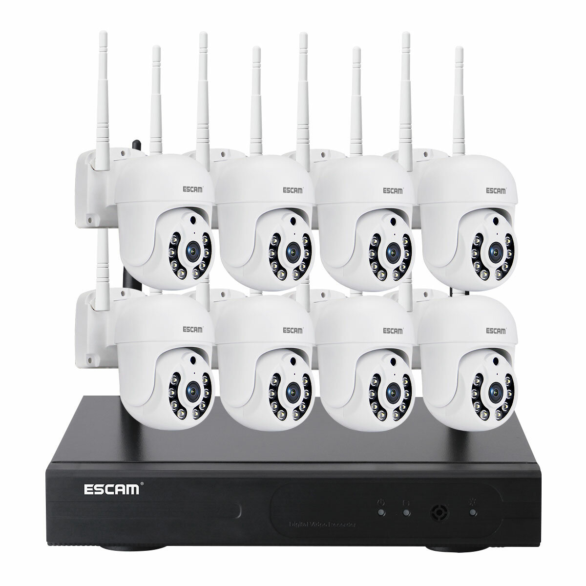 ESCAM WNK718 3MP 8CH Wireless PTZ IP Camera Wireless CCTV Security System NVR Kit Motion Sensor Detection Dual Light Two