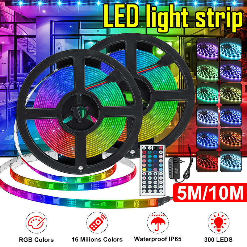 16FT 32FT 5M 10M LED Strip Licht Waterdicht 5050 RGB Flexibele Fairy Lamp Kamer TV Party DC12V + 44 