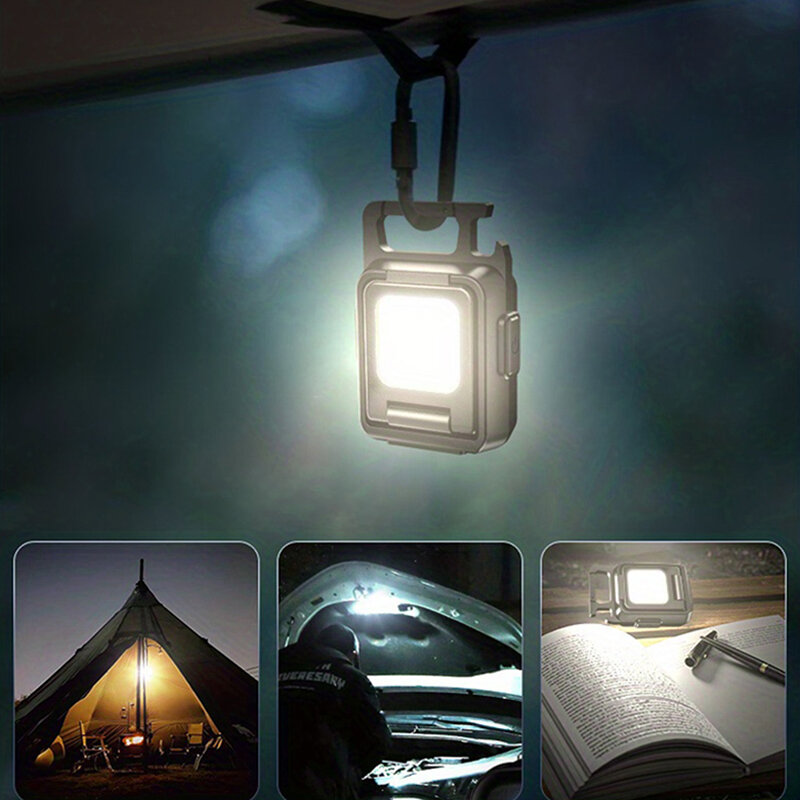 Lanterna multifuncional de super brilho com 1000 lúmens, carregamento rápido Type-C, à prova d'água, mini portátil, abridor de garrafas e lanterna de chaveiro para escaladas ao ar livre.