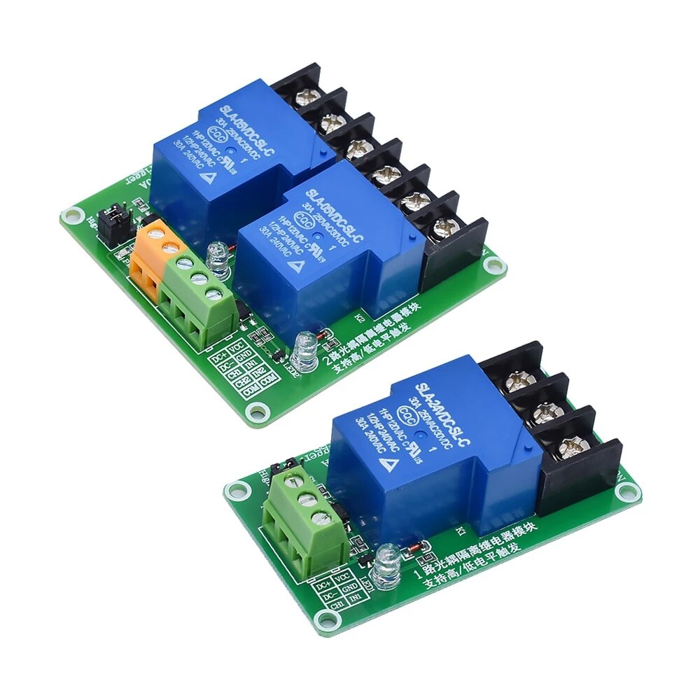 30A 5V 12V 24V 1/2 Channel Relay Module with Optocoupler Isolation Supports High and Low Level Trigg