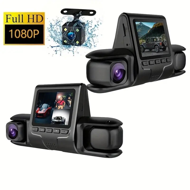 

Car Dash Cam Camera Front Interior Rear 3 Lens Camera HD 1080P Car DVR with 64G Memory Card Wifi