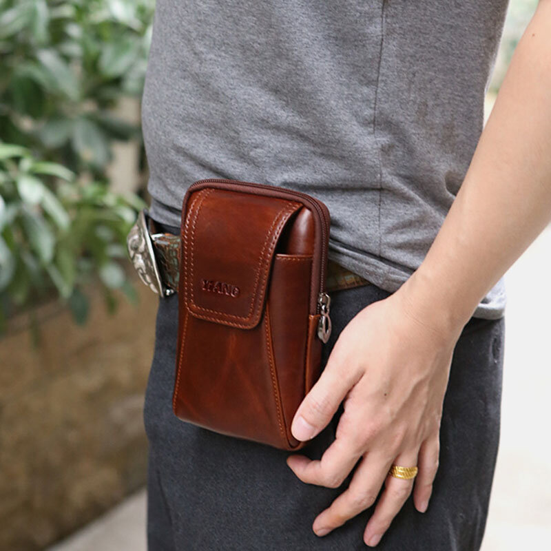 Mannen echt leer 6 inch telefoon tas riem tas heuptas voor zaken