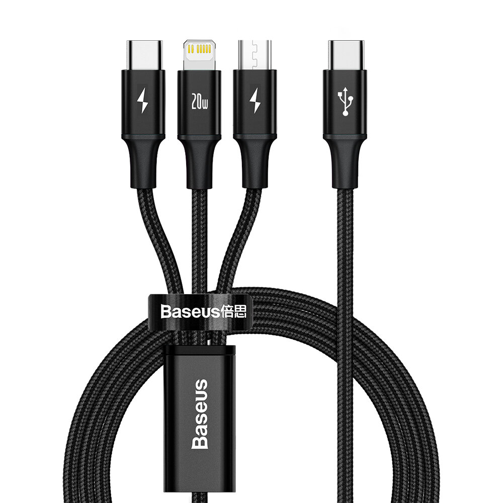 

Baseus 3-In-1 Type-C - Micro USB / IP / Type-C Кабель для быстрой зарядки PD 20 Вт 480 Мбит / с 1,5 м кабель