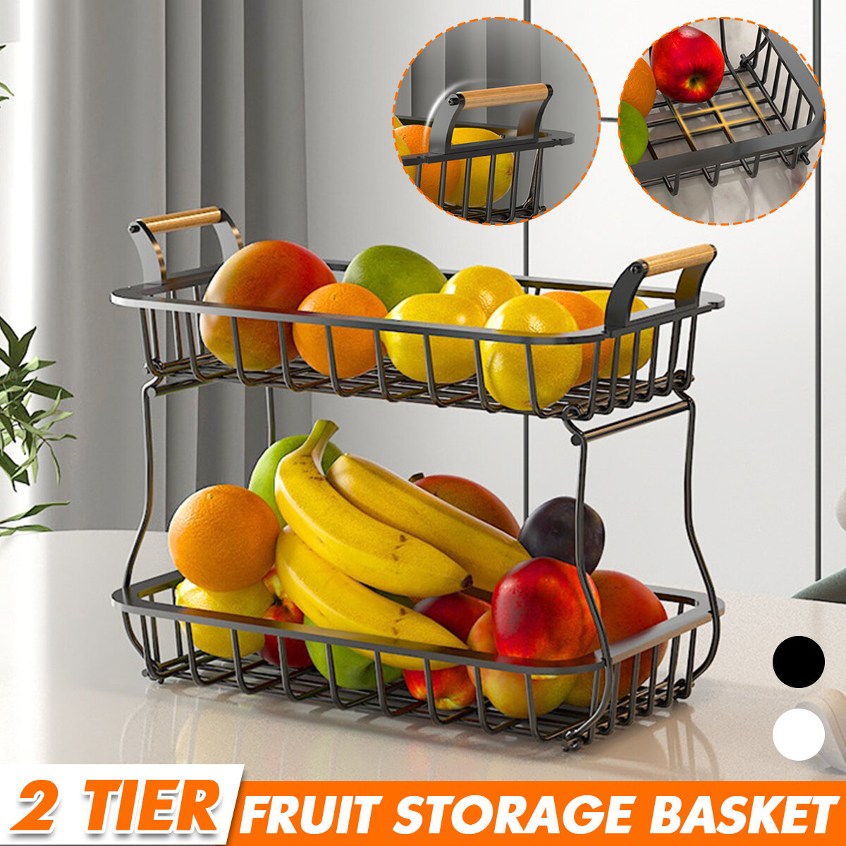 

2 Tiers Metal Fruit Basket Detachable Kitchen Storage Box Countertop Shelf Rack for Fruits Vegetables Snack Storage Rack
