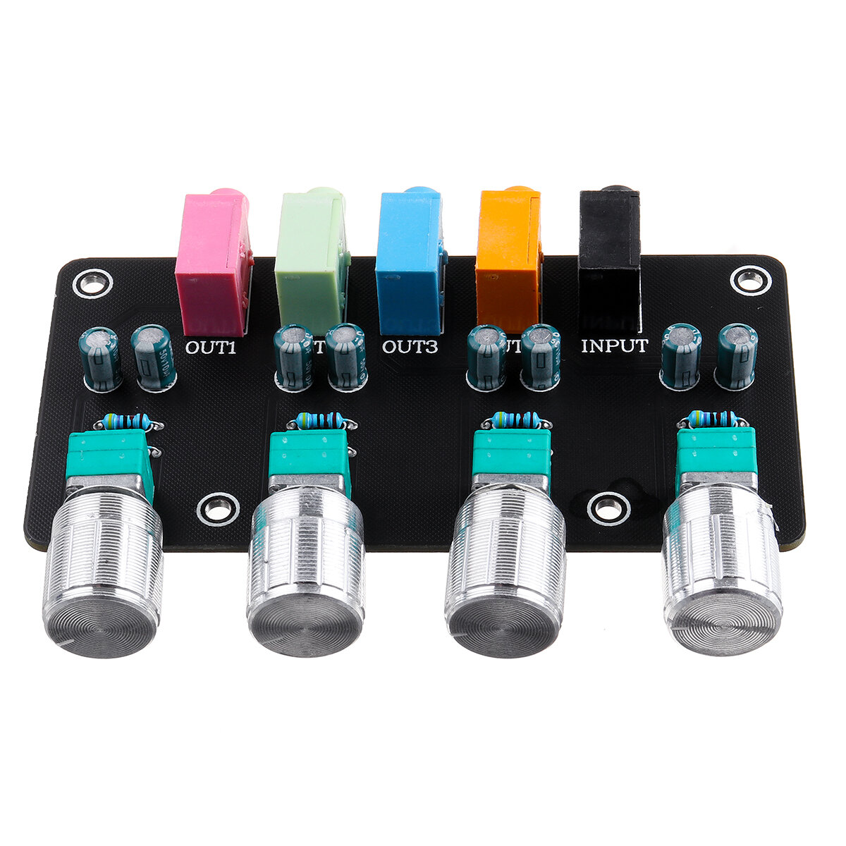 

1 In 4 Out Passive Audio Signal Splitter Volume Knob Independently Controls Multiple Signals 3.5 Headphone Jack with Pot
