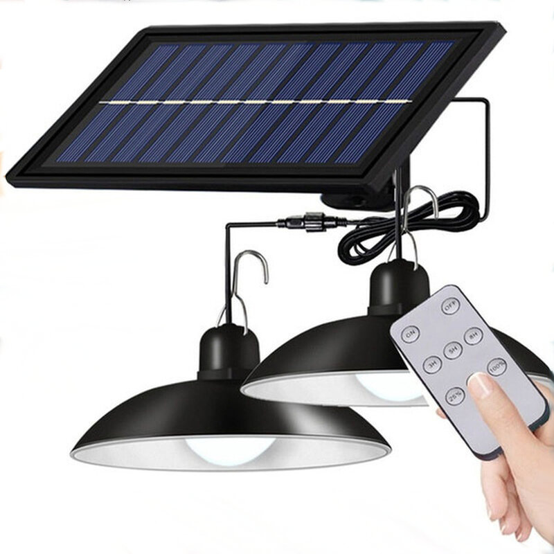 Hanglamp op zonne-energie Outdoor waterdichte LED-lamp Dubbelkops kroonluchterdecoraties met afstand