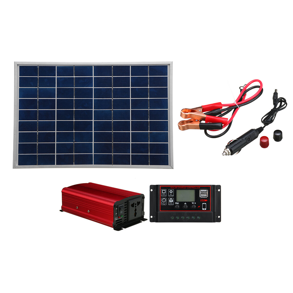 

Solar Panel Power System Complete Kit 18V 30W Solar Panel 60A Charger USB Controller 1000W Solar Inverter