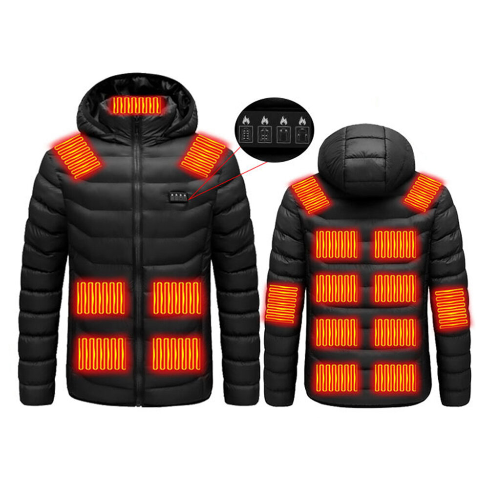 Разогревающая куртка для мужчин и женщин на зиму в 19 областях с подогревом через USB, 4 переключателя, 3 режима температуры и наружным покрытием для спортивной одежды.