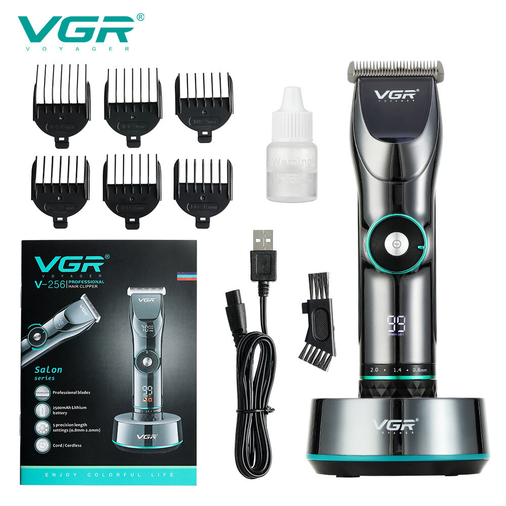 VGR V-256 LED Digital Display Hair Trimmer Portable 15-segment Power Adjustment Hair Cutting Machine Electric Hair Clipp