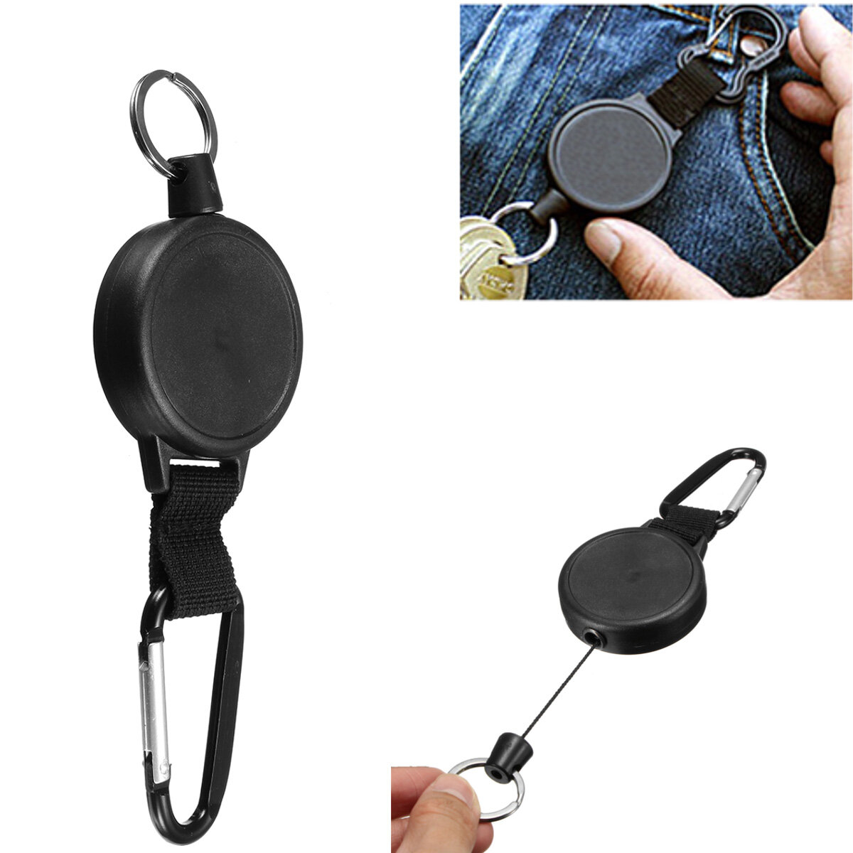 EDC Portable Retractable Keychain Outdoor Pocket Carabiner Anti-lost Gadget