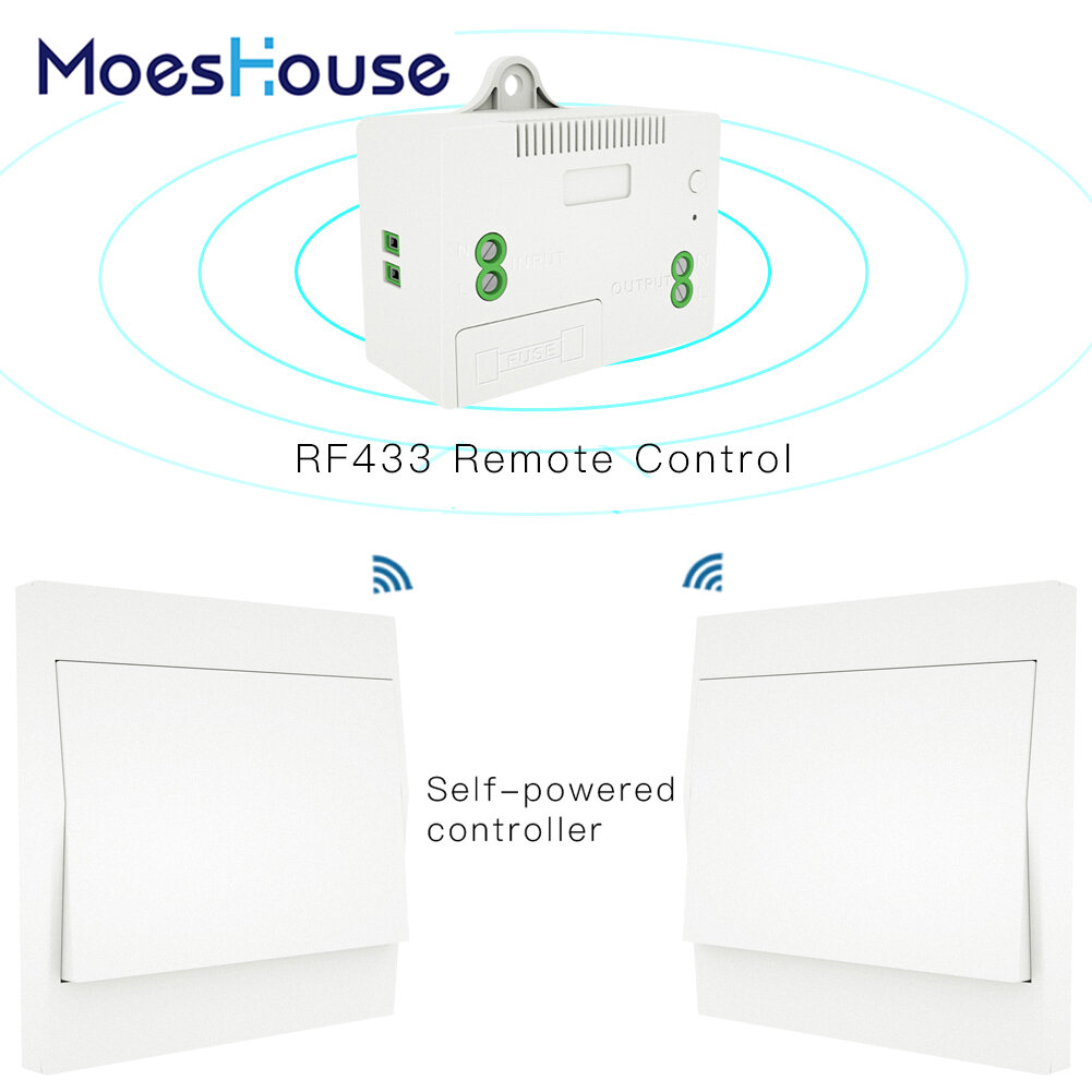 MoesHouse RF433 Wireless Switch No Battery Remote Control Wall Light Switch Self Powered No Wiring N
