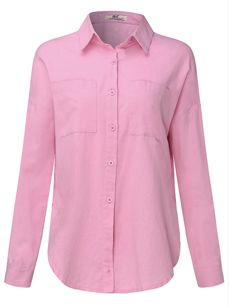 Image of Rosa Damen Umlegekragen-Tasche Langarm Button Up Shirt