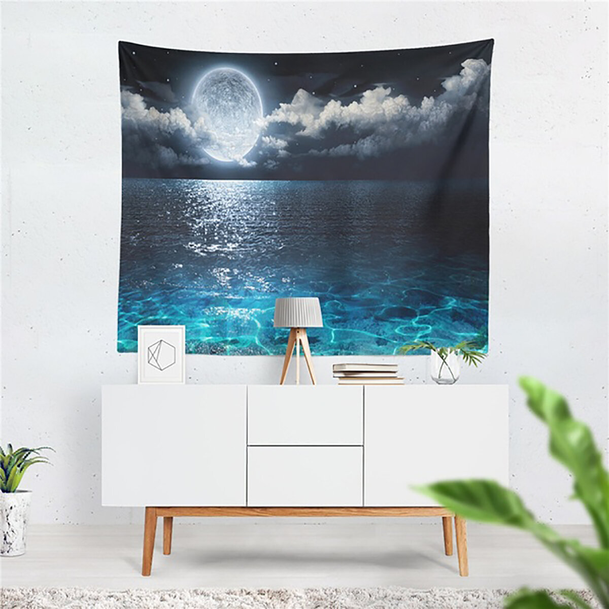 Sea Moon Tapestry Home Living Room Wall Hanging Background Decor Tapestry Cloth Art Wall Blanket Bea