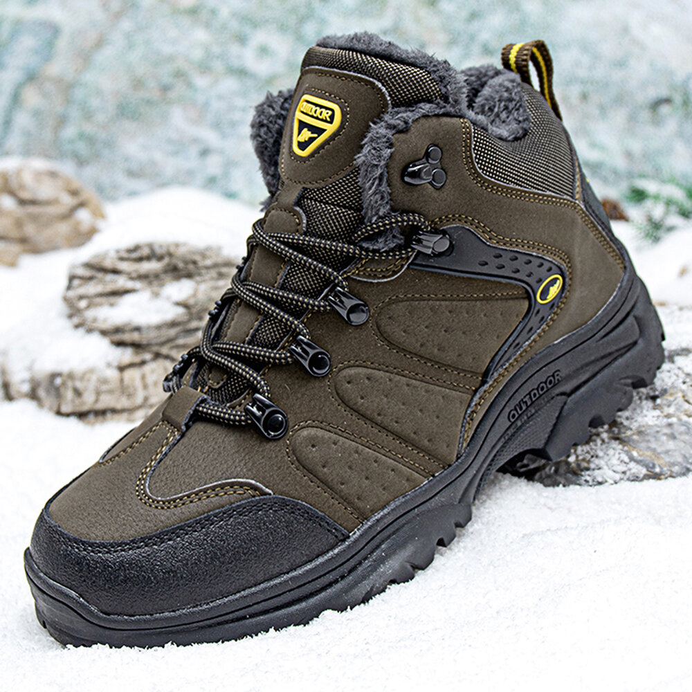 Men Lace-up Non Slip Wear Resistant Winter Thicken Plus Velvet Warm Hiking Boots
