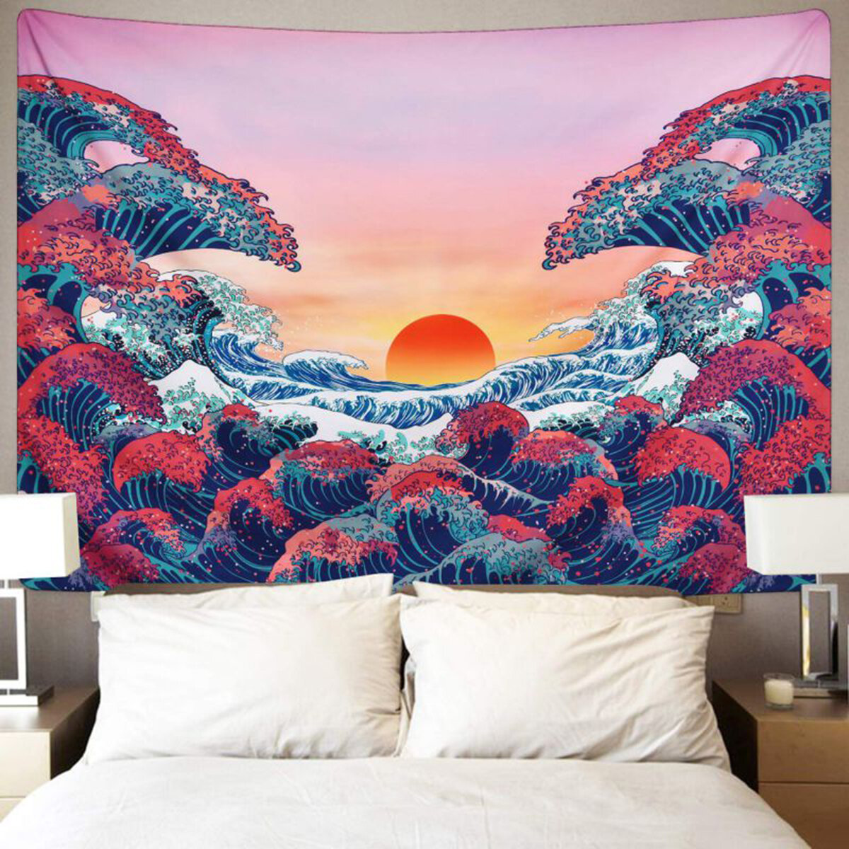 3D Great Wave Sea Wall Hanging Blanket Home Decoration Big Polyester Ocean Wave Sunset Tapestry Livi
