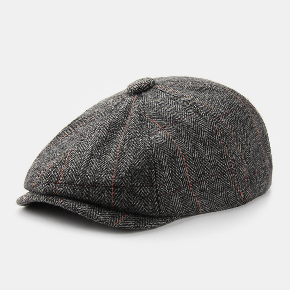 

Men Newsboy Hats British Retro Lattice Stripe Pattern Dome Octagonal Hat Berets