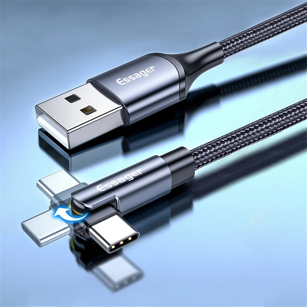 

ESSAGER USB To USB-C Cable 180° Rotating Fast Charging Data Transmission Cord Line 1m long For Samsung Galaxy S21 Note S