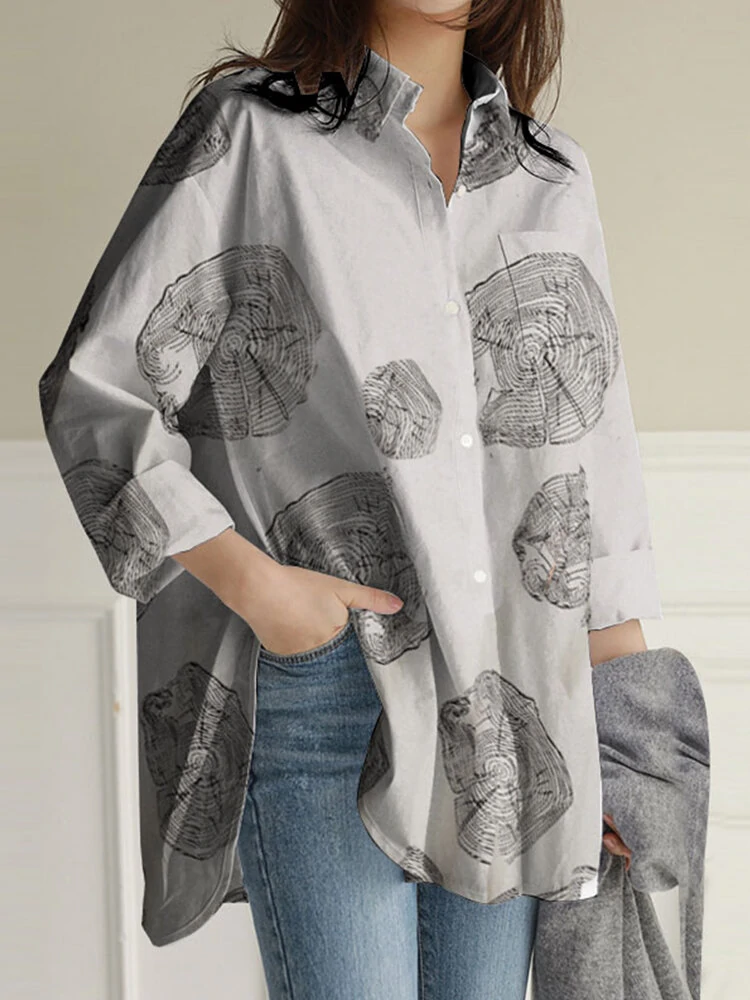 100% cotton women floral print chest pocket lapel long sleeve shirts