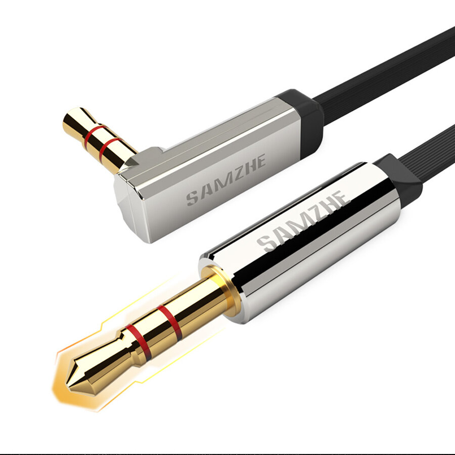 SAMZHE 3.5mm Aux Kabel 90 graden Audio Platte Kabel Stereo Audio Vergulde Extra Kabel voor Auto Mobi