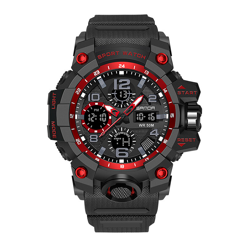

SANDA 6021 светящиеся спортивные часы модные мужские секундомер календарь будильник Часы двойной Дисплей цифровые часы