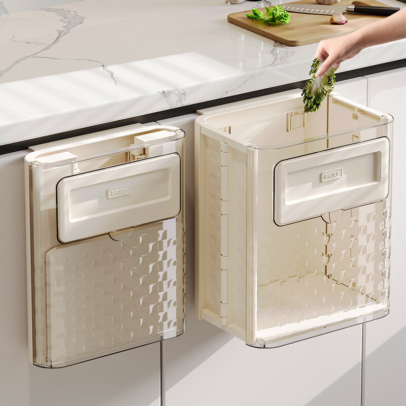 

Kitchen Foldable Trash Can Wall Hung With Large Caliber Leftover Food And Vegetable Storage Bin Transparent And Thickene
