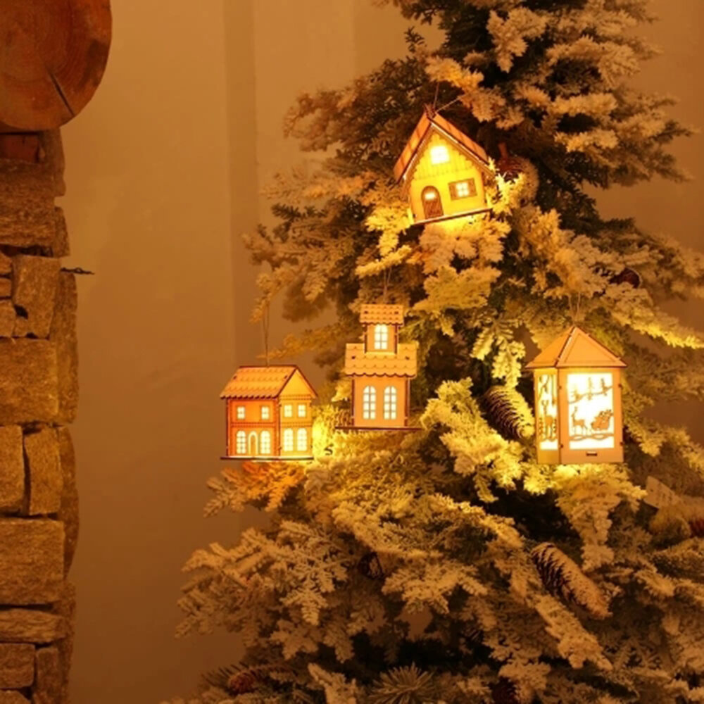 2020 Christmas Decor LED Light Hanging Wood Chalet Hotel Bar Cafe House Christmas Tree Decoration Festival Xmas Ornament