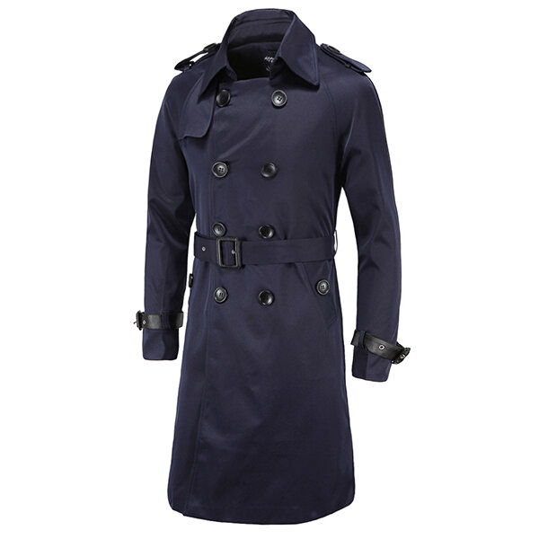 Mens winter double-breasted trench coat turndown collar topcoat slim ...