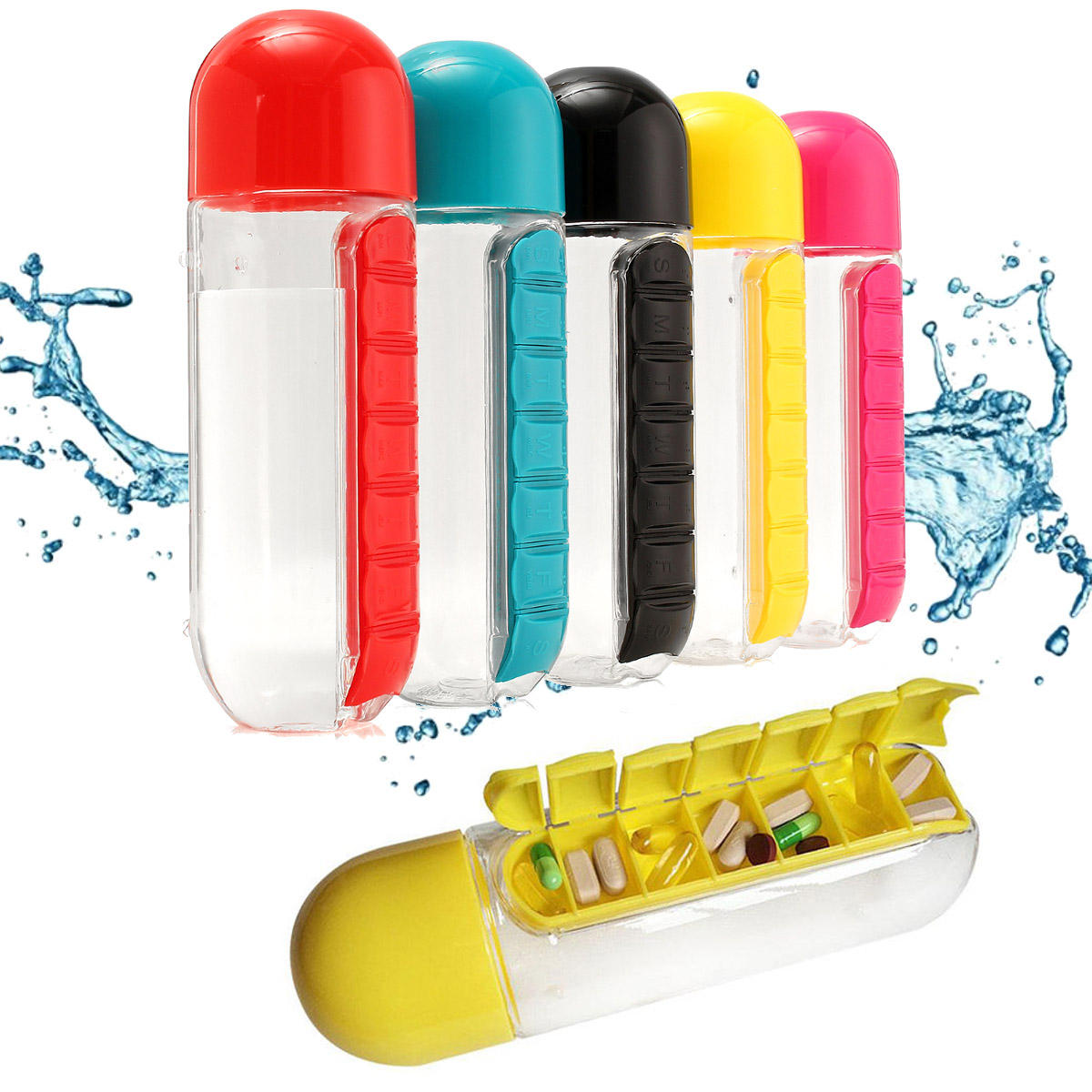 IPRee™ 600ML 2 en 1 Étui à pilules de voyage Bouteille d'eau Tasse quotidienne de capsule Organisateur de stockage de vitamines