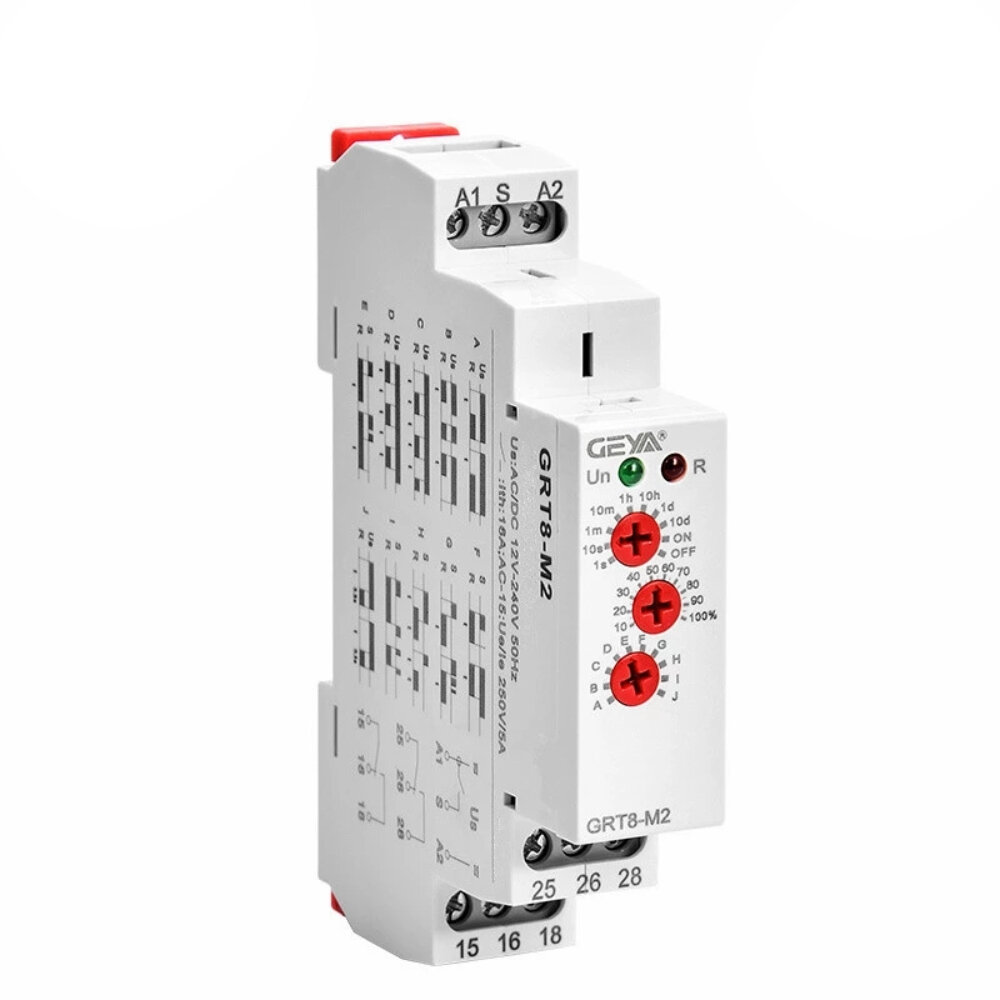 

GEYA GRT8-M 16A Multifunction Timer Relay with 10 Function Choices AC DC 12V 24V 220V 230V Time Relay