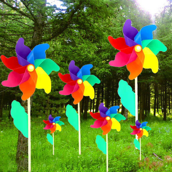 Kleurrijke PVC Houten Windmolen Home Tuinfeest Trouwdecoratie Kid Toy